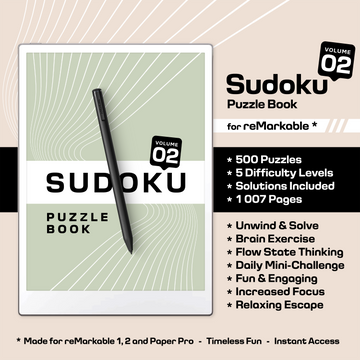 reMarkable Paper Pro Sudoku Puzzle Book – Volume 02 | Hyperlinked Digital Template for Fun & Focus