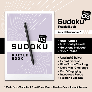 500 Sudoku Puzzle Book for reMarkable Paper Pro | Volume 03