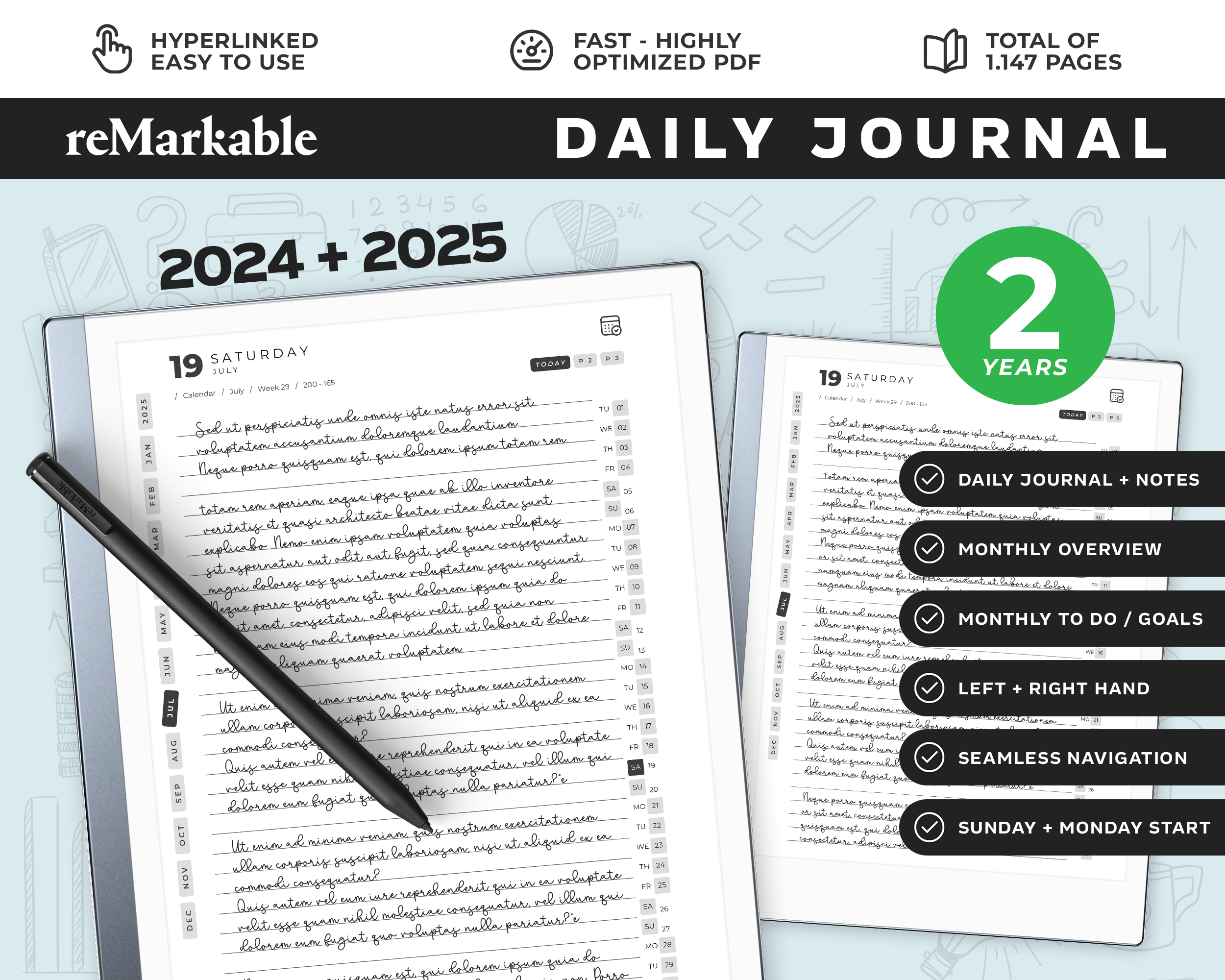 Daily Journal reMarkable 2 Templates. 2025 + Free 2024
