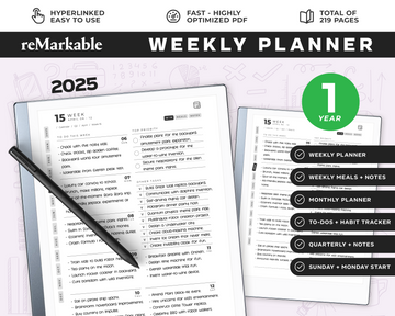 2025 Weekly Planner for reMarkable Tablets