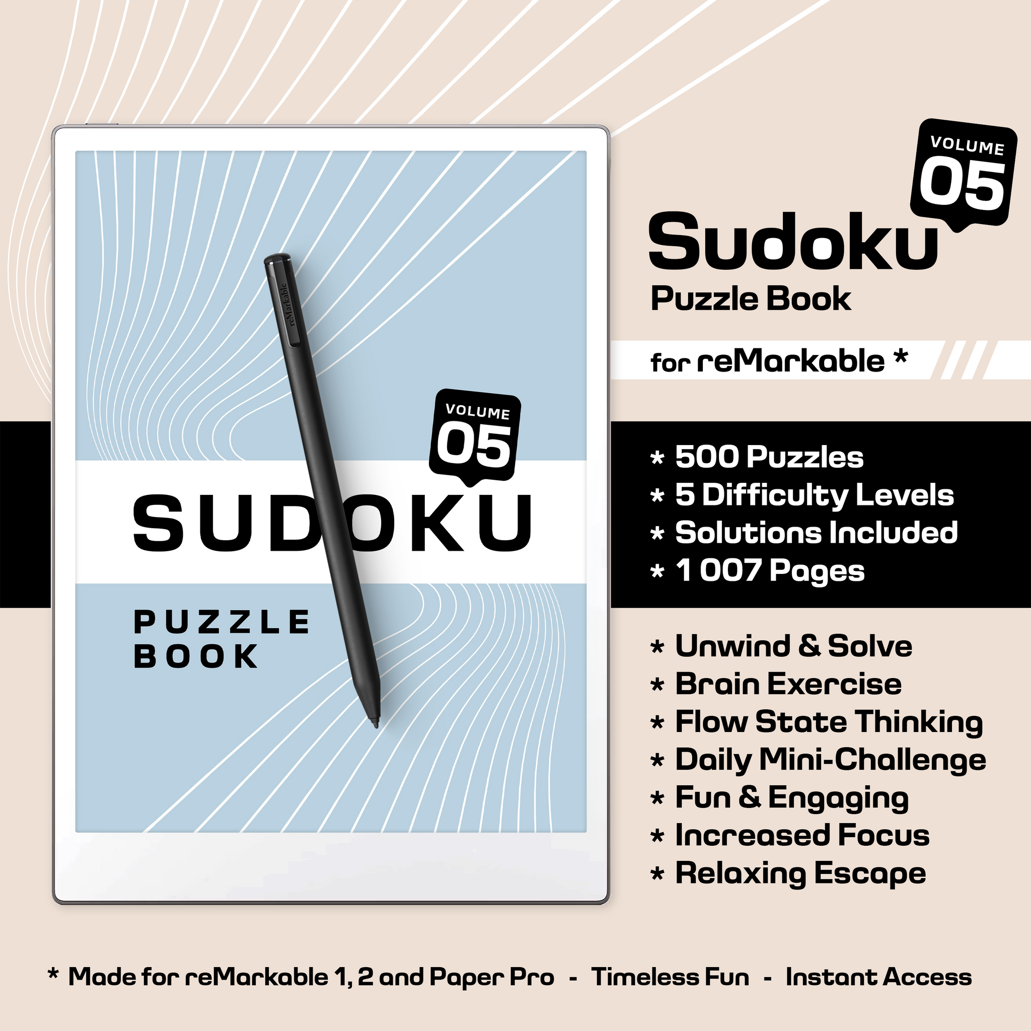 Relax with our Sudoku Puzzle Book for reMarkable Paper Pro - Volume 05! Instant download, perfect for cozy moments with your coffee