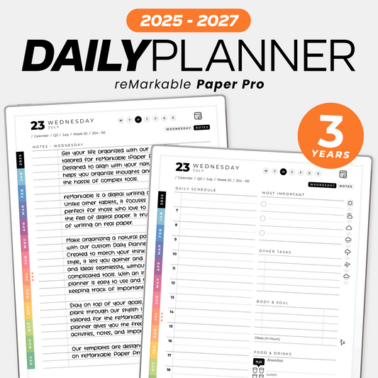 reMarkable Paper Pro Daily Planner - 2025 to 2027 - 3 years