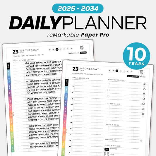 reMarkable Paper Pro Daily Planner - 2025 to 2034 - 10 years