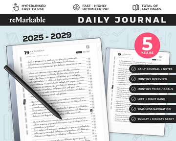 Daily Journal reMarkable 2 Templates. 2025 to 2029